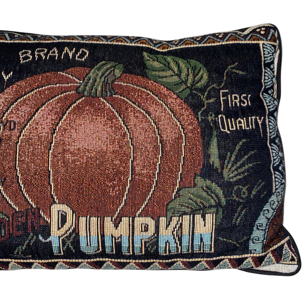 Vintage Can Label Art, Butterfly Pumpkin Vegetable Lumbar Pillow 18.5 W x 12" H - Picture 4 of 14